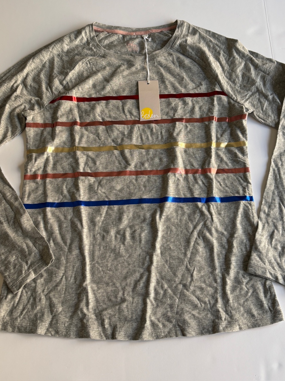 Boden Girls Gray Heather Multi Stripe Long Sleeve Tee NWT - Size 5